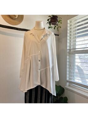 Comfy USA White 100% Cotton Button Down Oversized Funky Shirt Size Large